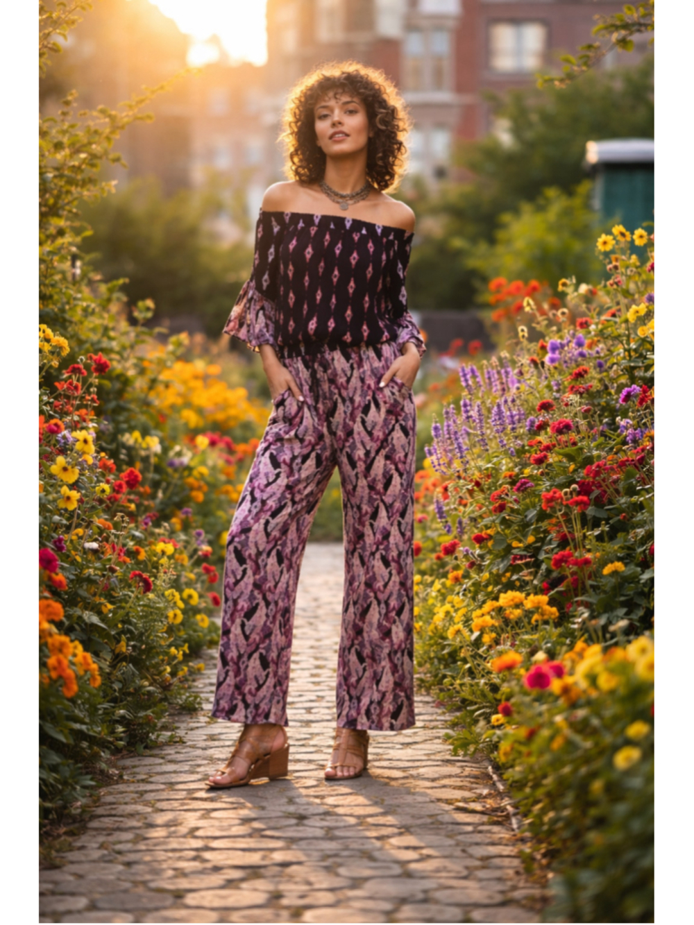 Raga by Anthropologie Boho Off-The-Shoulder Paisley Smocked Jumpsuit Size L NWT